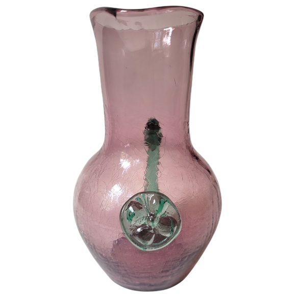 Vtg Rainbow Pilgrim Hand blown Crackle glass pitcher 4 leaf clover - Picture 3 of 6